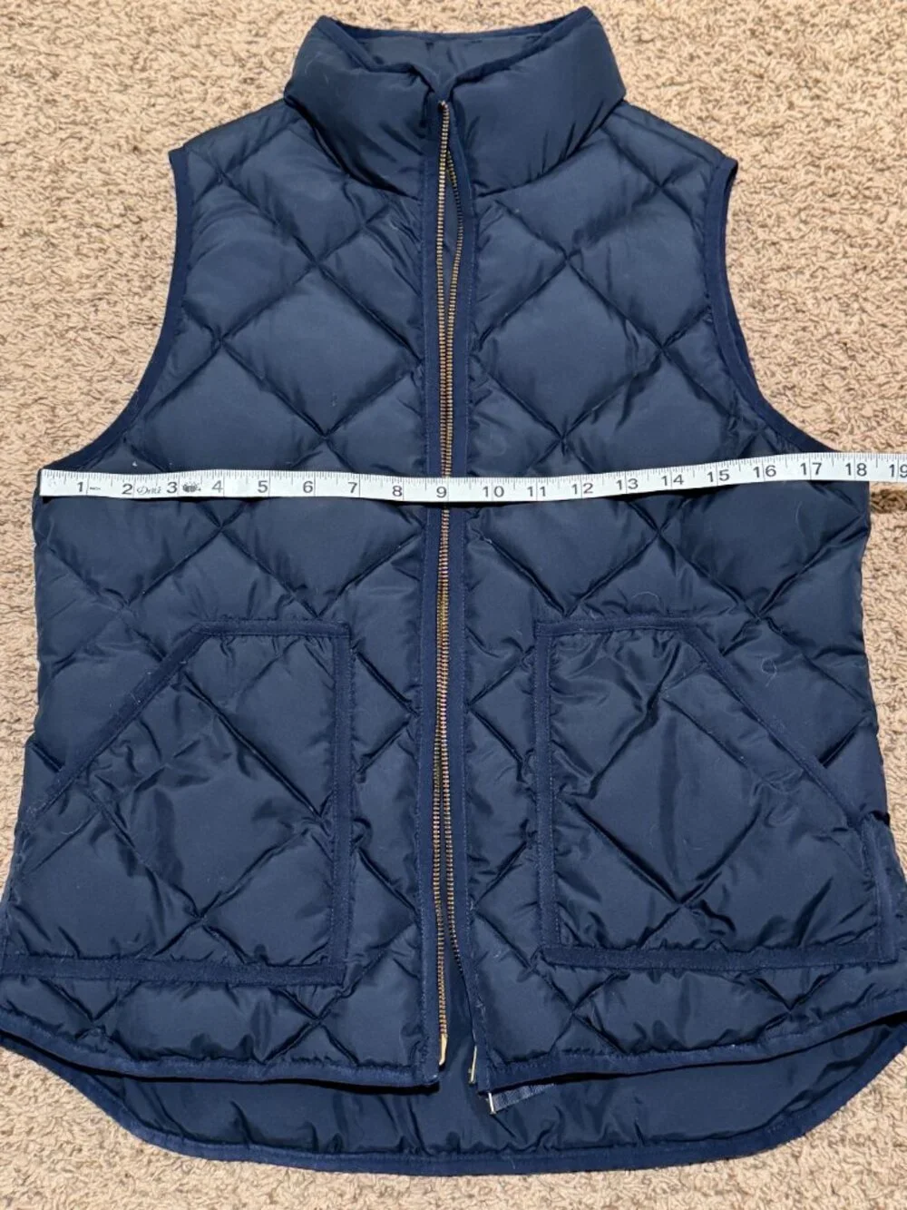 J. Crew Navy Blue Quilted Down Puffer Vest Gold Zip Medium